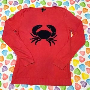Talbots Women’s Hot PINK with Black Crab Print Long Sleeve Sweater Pullover